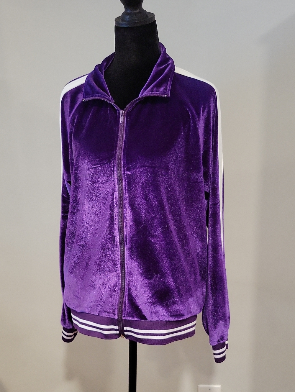 Classic Purple Velour Zip-Up Varsity Jacket